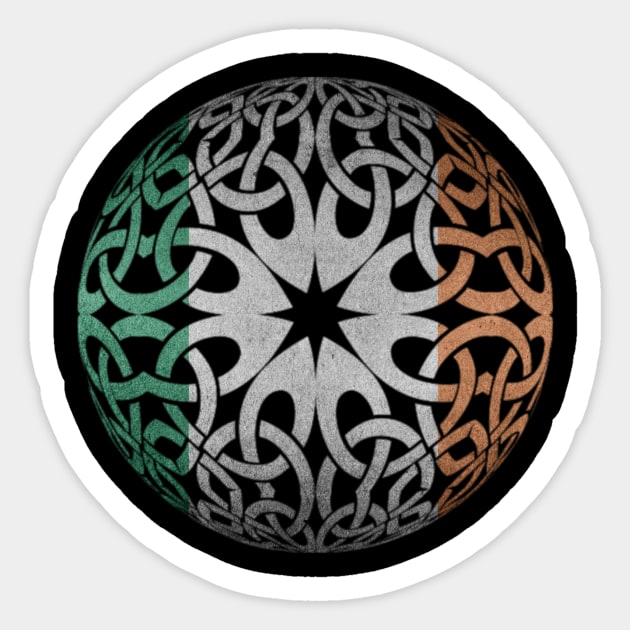 Celtic Knot Ornament on Irish Flag Design Sticker by PerttyShirty